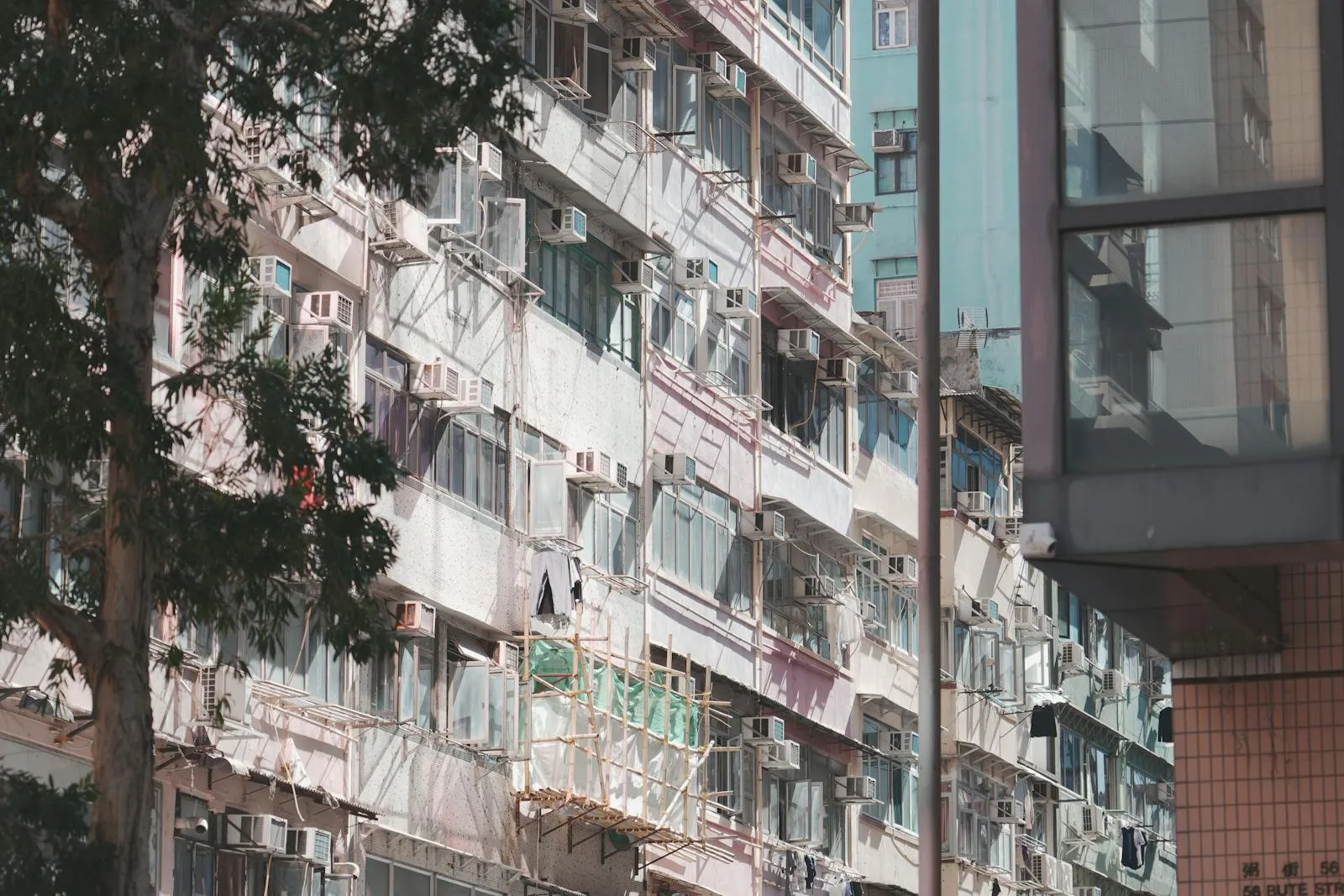 Unauthorised structures on the exterior of a Hong Kong building